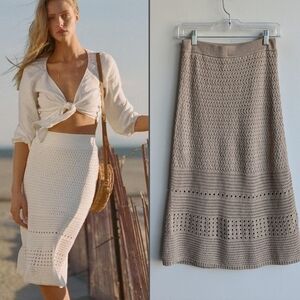 Aritzia Wilfred Heirloom Knit Crochet Midi Skirt - Tan/Beige